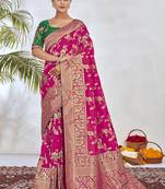  Rani Pink Woven Silk Blend Saree With Blouse