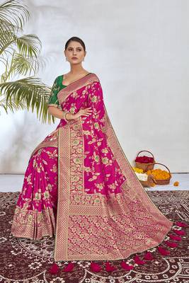  Rani Pink Woven Silk Blend Saree With Blouse 3