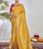 Yellow Woven Silk Blend Saree With Blouse