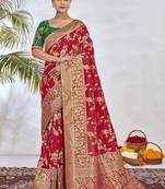 Red Woven Silk Blend Saree With Blouse