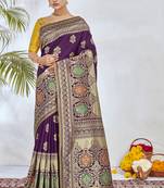 Purple Woven Silk Blend Saree With Blouse