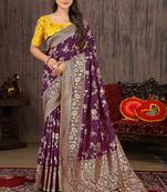 Purple Woven Silk Blend Saree With Blouse