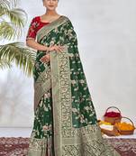  Dark Green Woven Silk Blend Saree With Blouse
