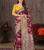 Magenta Woven Silk Blend Saree With Blouse