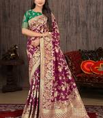 Magenta Woven Silk Blend Saree With Blouse