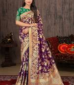 Purple Woven Silk Blend Saree With Blouse