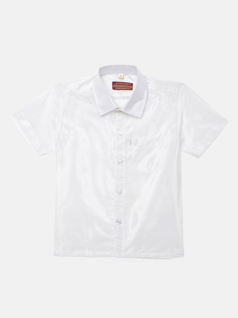 Thangamagan Boys White Shirt & Cream Panjagajam Ethnic South Indian Festival Set
