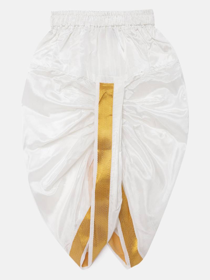 Thangamagan Boys White Shirt & Cream Panjagajam Ethnic South Indian Festival Set