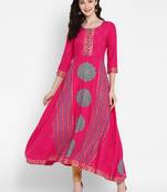 Dark-magenta printed cotton kurtas-and-kurtis