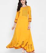 Yellow printed cotton kurtas-and-kurtis