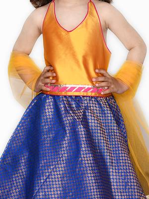 Blue plain silk blend stitched lehenga 2