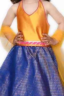 Blue plain silk blend stitched lehenga
