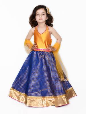 Blue plain silk blend stitched lehenga 1
