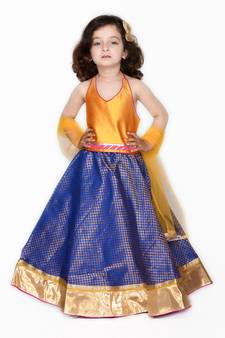Blue plain silk blend stitched lehenga