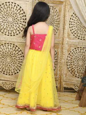 Yellow plain net stitched lehenga 2
