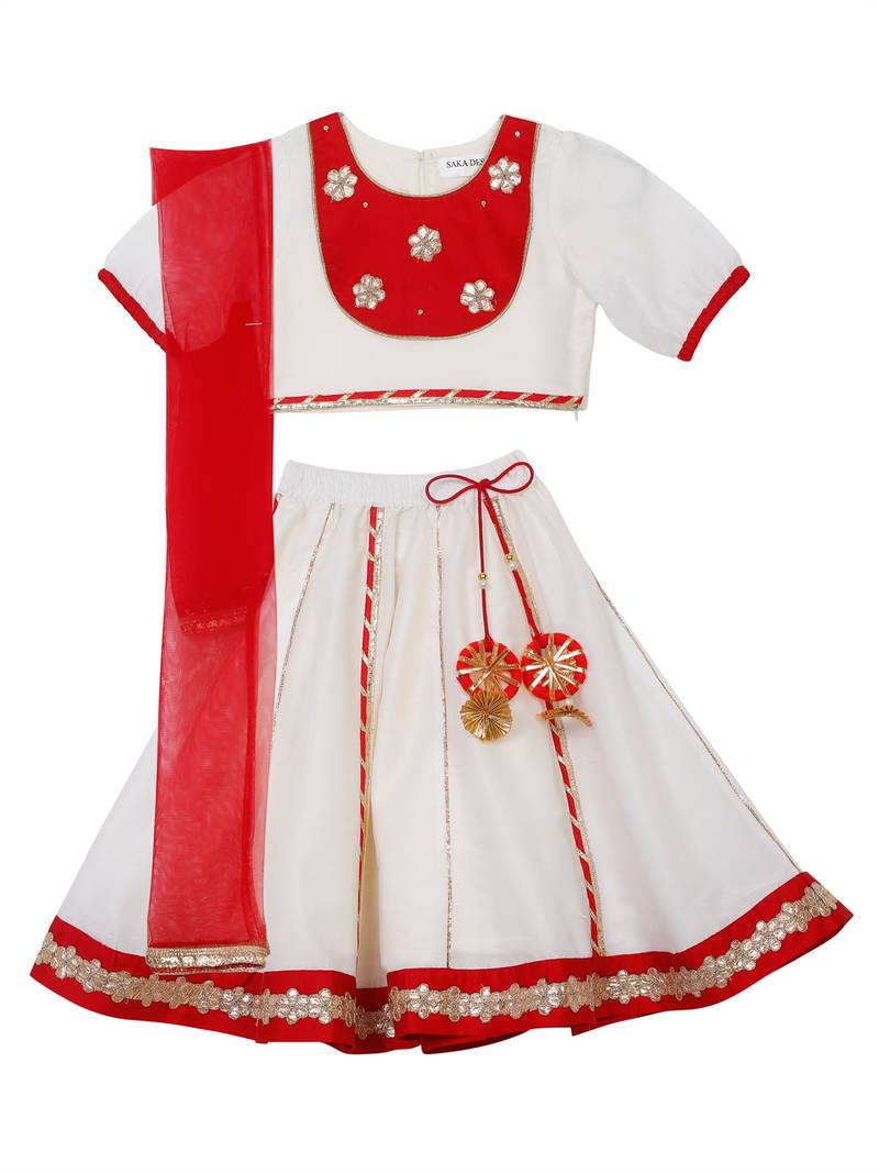 White stone silk blend stitched lehenga