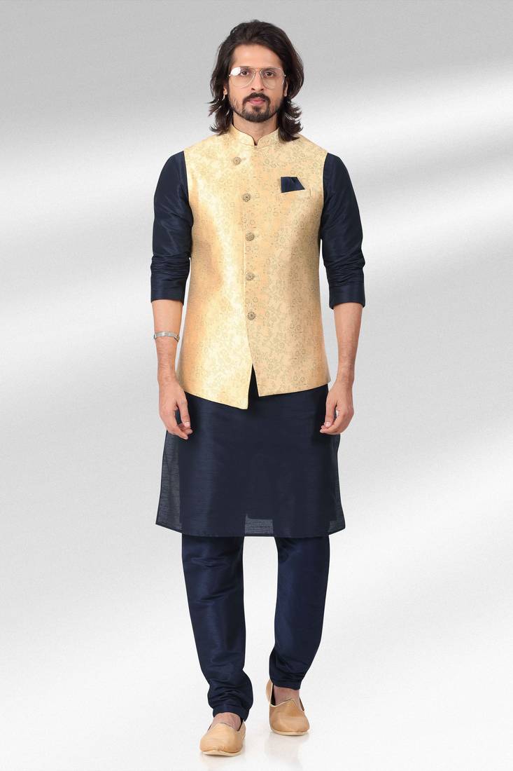 3 pcs jacket kurta/pyjama set +art silk