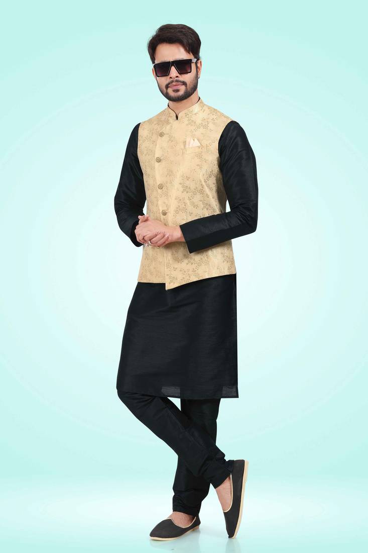 3 pcs jacket kurta/pyjama set +art silk