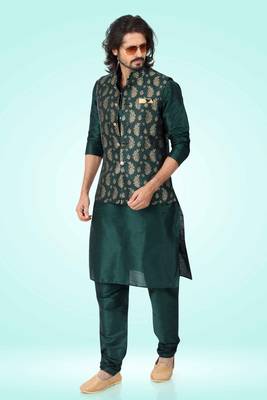 3 pcs jacket kurta/pyjama set +art silk 1