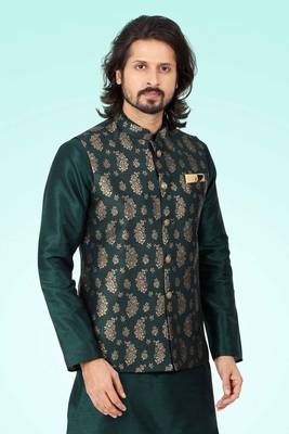 3 pcs jacket kurta/pyjama set +art silk 3