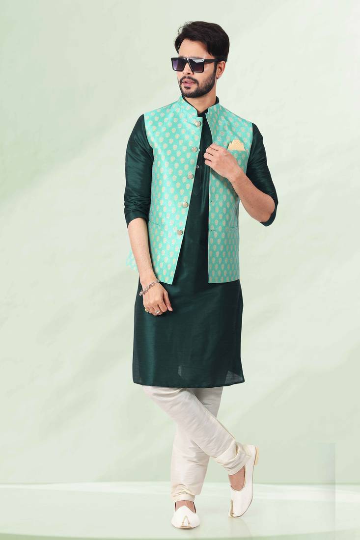 3 pcs jacket kurta/pyjama set +art silk