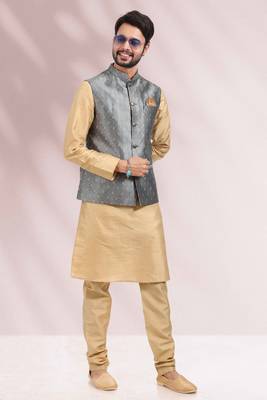 3 pcs jacket kurta/pyjama set +art silk 1