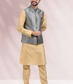 3 pcs jacket kurta/pyjama set +art silk
