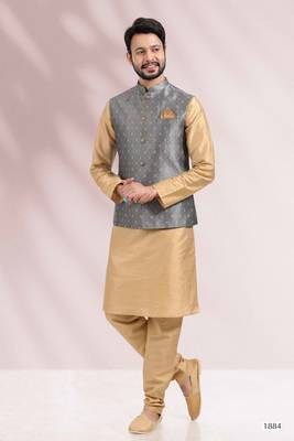 3 pcs jacket kurta/pyjama set +art silk 2