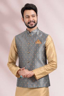 3 pcs jacket kurta/pyjama set +art silk 4