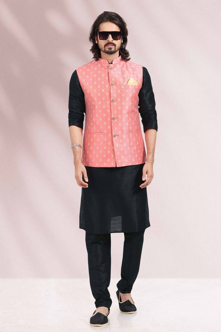 3 pcs jacket kurta/pyjama set +art silk