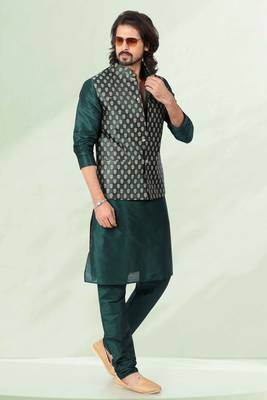 3 pcs jacket kurta/pyjama set +art silk 1