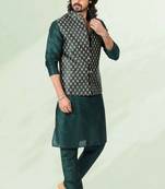 3 pcs jacket kurta/pyjama set +art silk