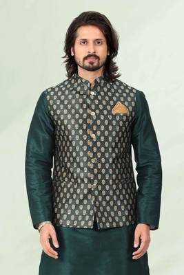 3 pcs jacket kurta/pyjama set +art silk 3