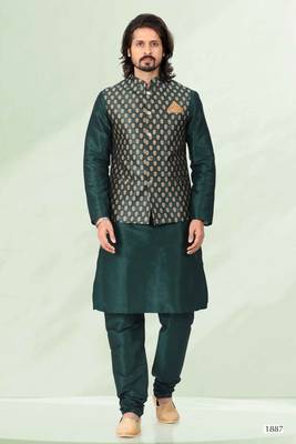 3 pcs jacket kurta/pyjama set +art silk 4