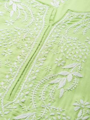 Hand Crafted Green Cotton Lucknow Chikan Indian Women Kurta 2