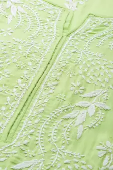 Hand Crafted Green Cotton Lucknow Chikan Indian Women Kurta