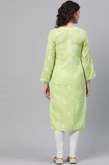 Hand Crafted Green Cotton Lucknow Chikan Indian Women Kurta