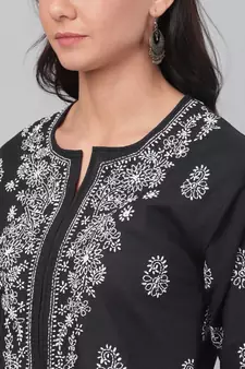 Handmade Black Cotton Lucknowi Chikankari Indian Women Kurta