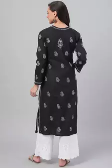 Handmade Black Cotton Lucknowi Chikankari Indian Women Kurta