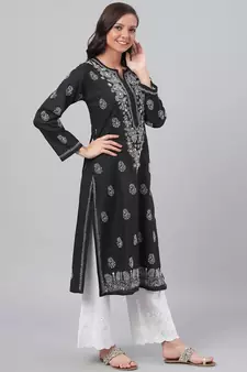 Handmade Black Cotton Lucknowi Chikankari Indian Women Kurta