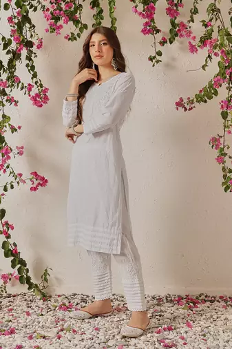 Handmade White Cotton Lucknowi Chikankari Kurta