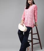 Hand Crafted Dark Pink Georgette Lucknowi Chikankari Indian Women Straight Short Kurti