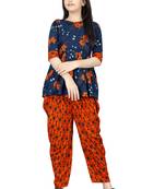 Blue printed rayon girls-top-bottom