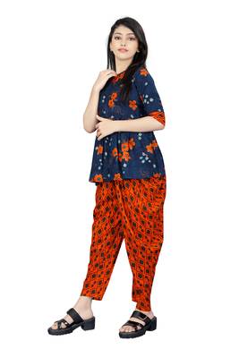 Blue printed rayon girls-top-bottom 2