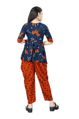 Blue printed rayon girls-top-bottom 3