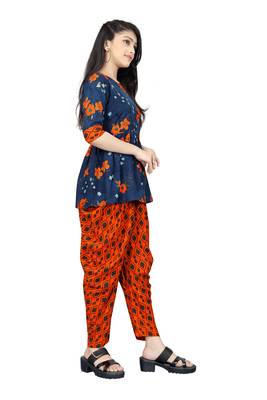 Blue printed rayon girls-top-bottom 4
