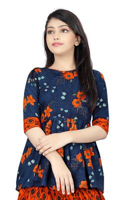 Blue printed rayon girls-top-bottom 5