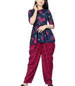 Blue printed rayon girls-top-bottom