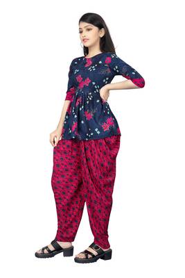 Blue printed rayon girls-top-bottom 2