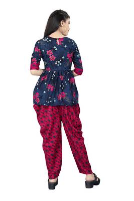Blue printed rayon girls-top-bottom 3